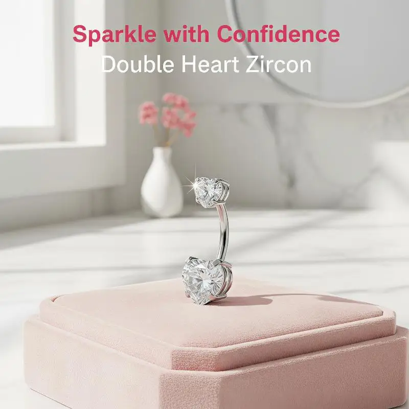 Shiny Heart Design Belly Button Rings Silver Crystal Stainless Steel Piercing Jewelry for Women Casual Wear