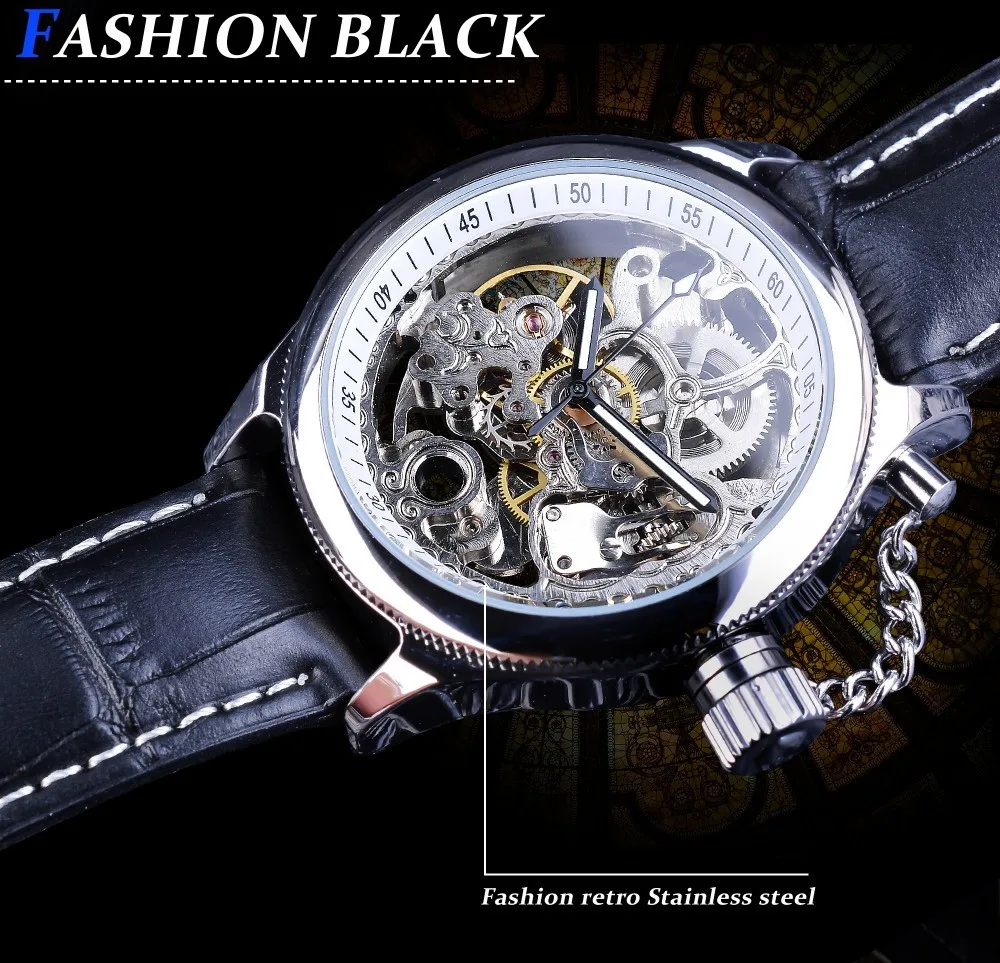 Fashion Forsining Top Brand Men\'s Hollow Out Skeleton Fully Automatic Mechanical Luxury Golden Genuine Leather Business Watches