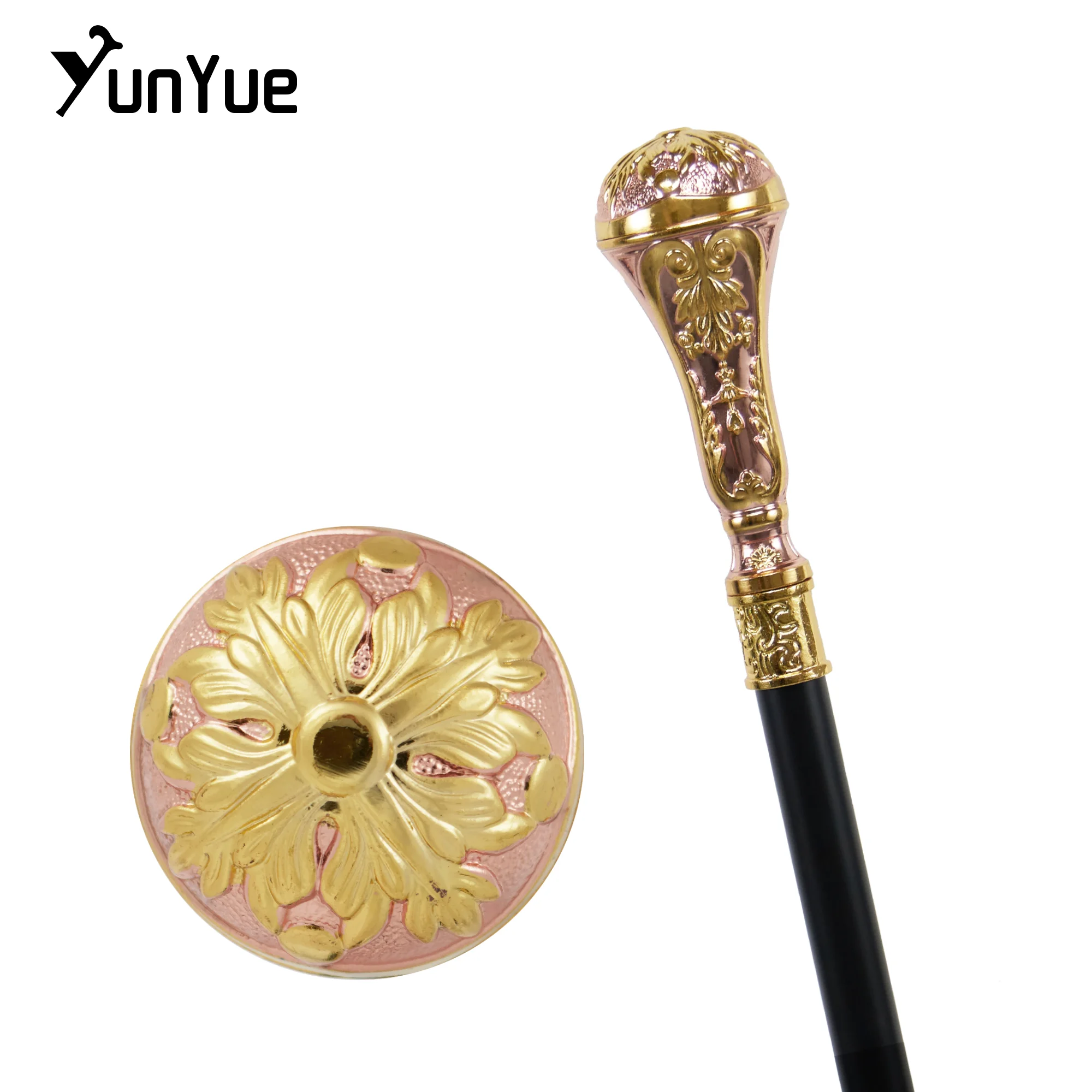 

Золотая розовая круглая трость с резьбой по металлу, коллекции джентльменов, модная элегантная трость, реквизит для косплея, вечерние трость