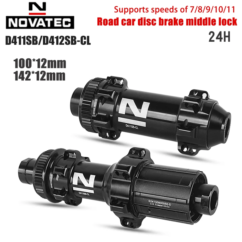 

Novatec original Road Bike Hubs D411SB D412SB-CL 24Holes Center Lock Bicycle Thru Axle 100x12 142x12mm Freehub Bike Bearing Hub