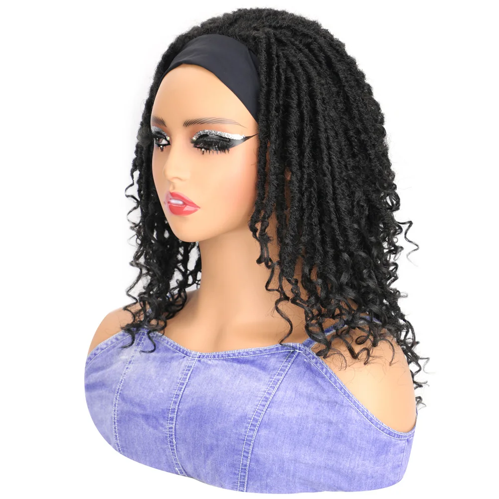 Parrucche corte Dreadlock per donne nere Faux Locs Parrucca con fascia Parrucche intrecciate Parrucca per capelli ricci Ombre Zenzero Parrucche intrecciate Locs sintetici