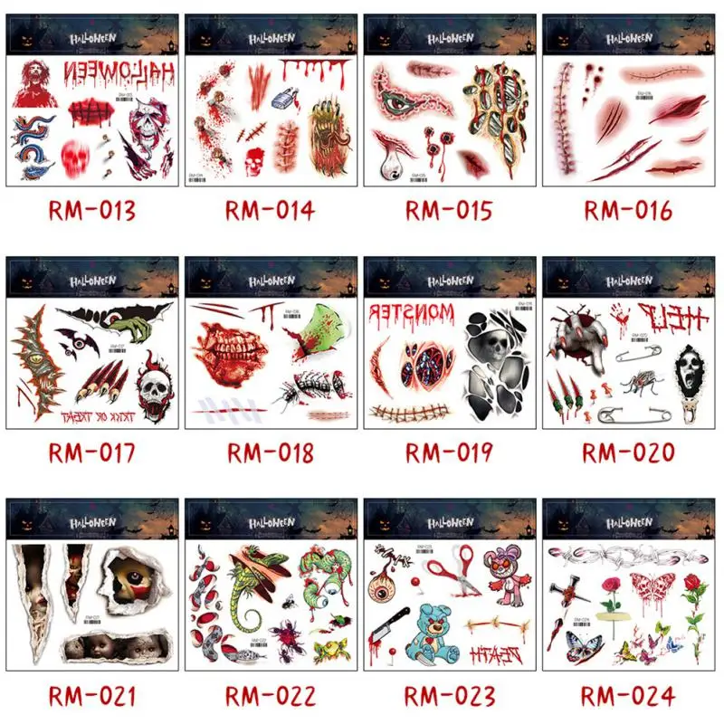 Long Lasting Temporary Tattoo Stickers 10/5/3/1PCS New Halloween Tattoo Sticker Bloody Scar Face Sticker Horror Party Sticker