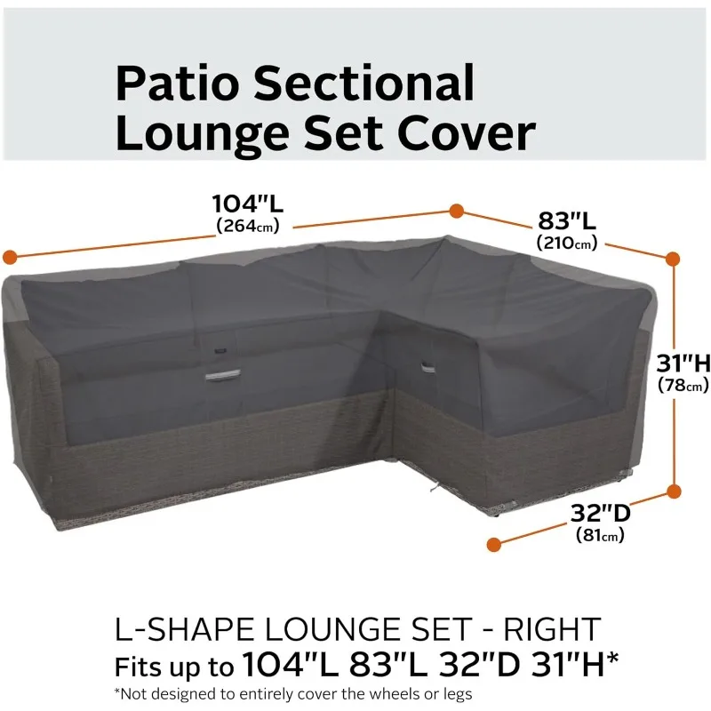 Acessórios Ravenna Capa de conjunto de lounge secional para pátio de 104 polegadas resistente à água, capas para móveis de pátio
