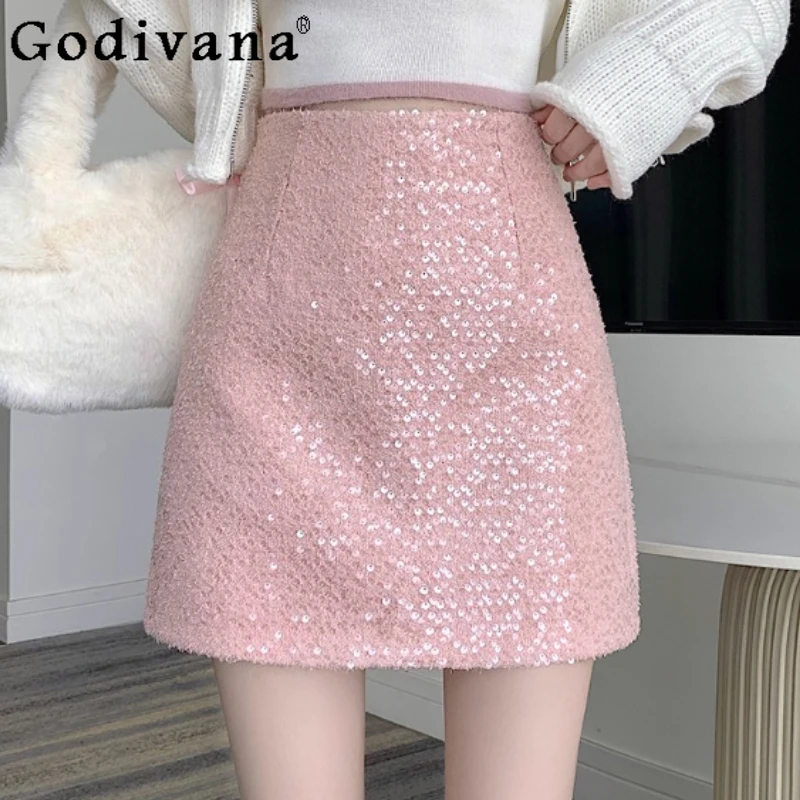 

Autumn New Sequins A-line Versatile Age-reducing Temperament Sexy Skirt Women High Waist Fashion Elegant Korean Short Skirts
