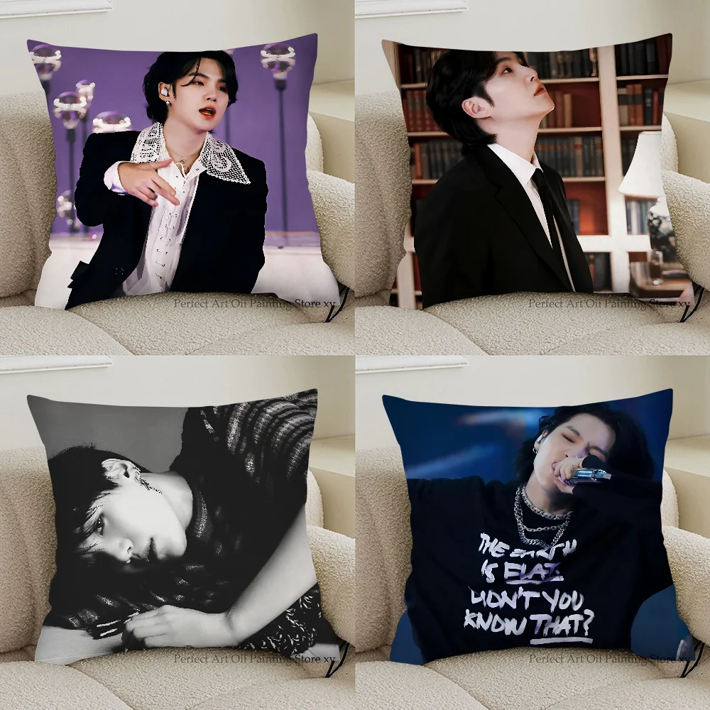 1PC KPOP Singer Agust D SUGA Pillow Case Square Pillow Cushion Cover Bedroom Sofa Room Decoration Casual Pillow Cover