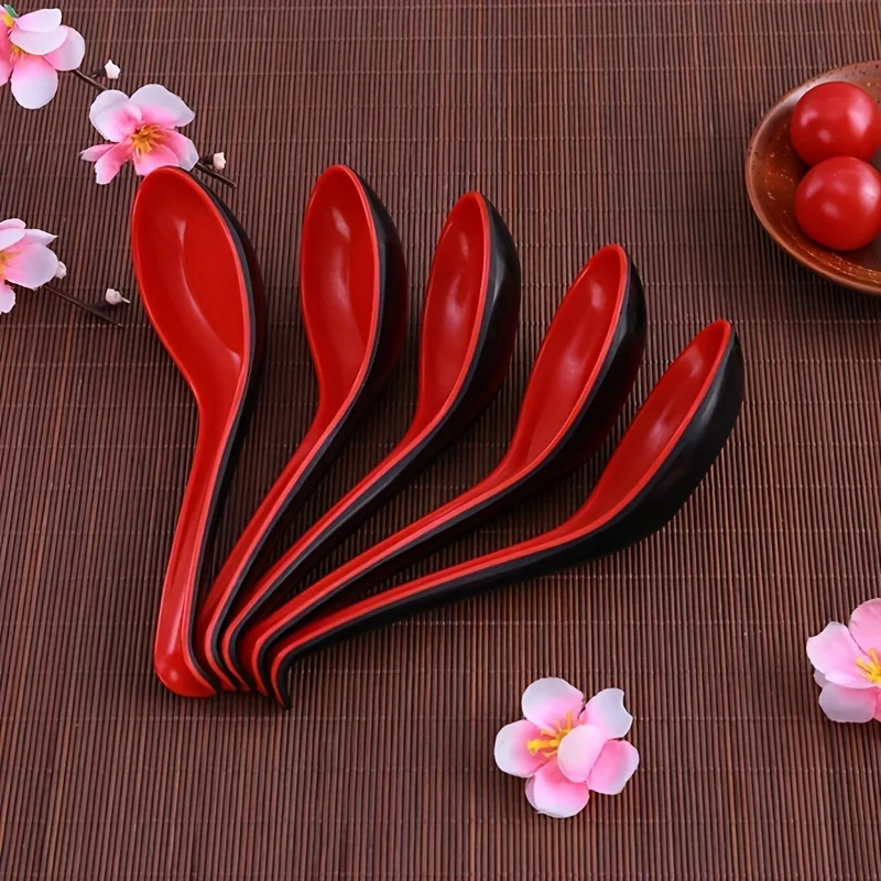 Cucharas de sopa de estilo japonés, cucharas de arroz, cuchara de melamina, cuchara para salsas, cuchara para sopa, cuchara para arroz con leche, Ramen, Pho, Wonton, Dumpling, 5 uds.