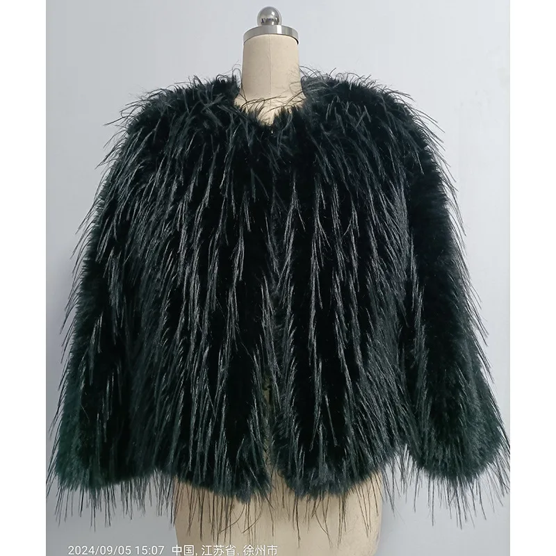 여성 숏 코트 태슬 인조 퍼 라운드넥 코트 가디건 루즈핏 엘레강스 Y2K 하이 스트릿 두꺼운 따뜻한 솔리드 스트릿웨어 겨울