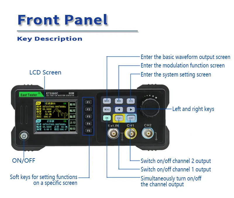 East Tester ET3340C Dual-Channel 40MHz Sine Wave Multi-Waveform Functional Signal Generator High Performance Portable Handheld