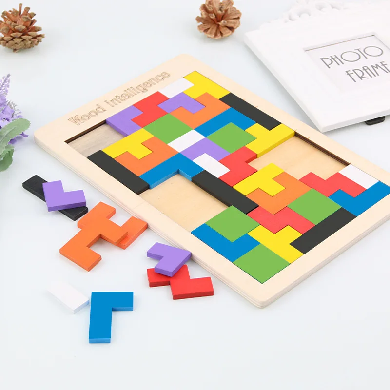Bunte 3D Puzzle Holz Spielzeug Tangram Mathematik Spiel Kinder Vorschule Magination Formen Puzzle Spielzeug Für Kinder Jigsaw P553