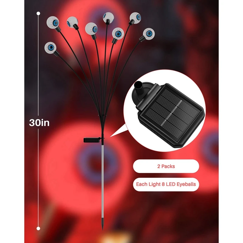 LICE-مخيف مقلة العين أضواء ساحة الشمسية، 16LED يتمايل ديكور الحديقة الشمسية مقاوم للماء، للفناء/الحديقة/الممر، 2 قطعة