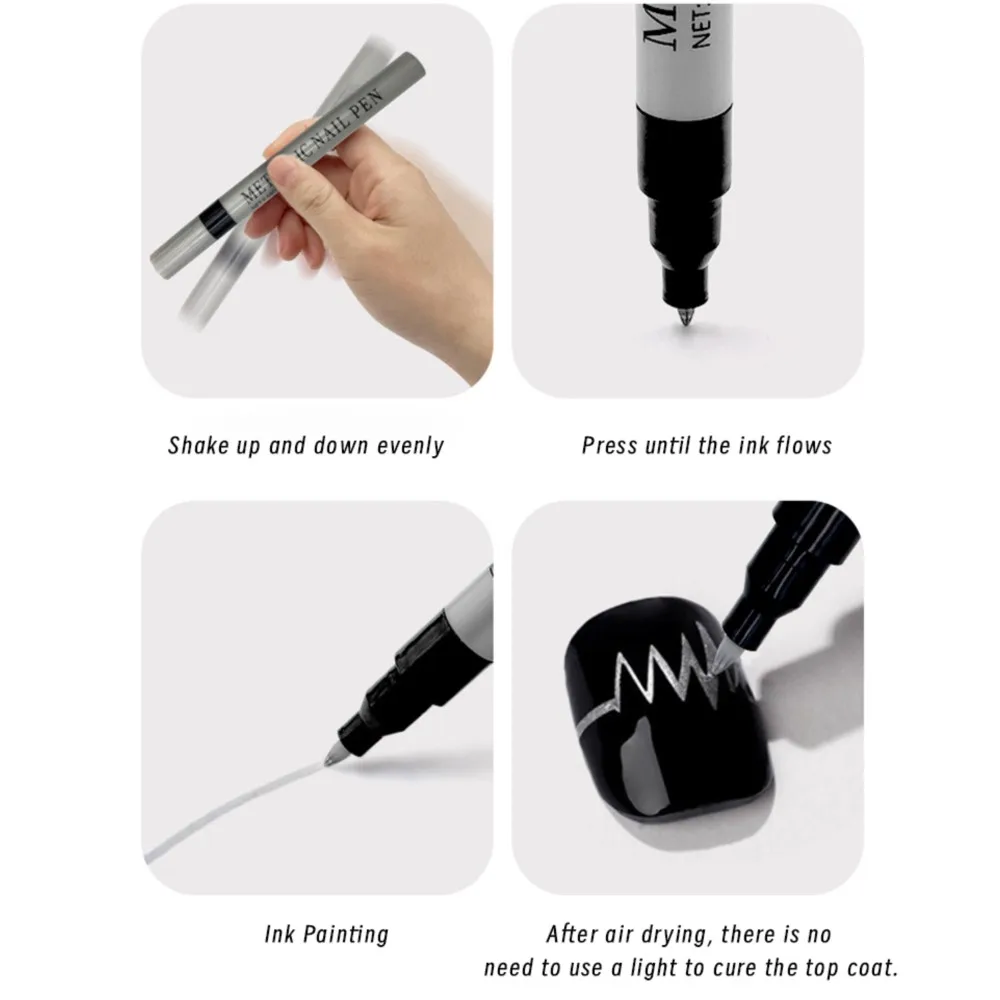 1Pc Nail Metallic Drawing Pen Black White Gold Silver Nail Liner Pen Quick Dry Painting Pen DIY Nail Graffiti Line Design Tools view 5