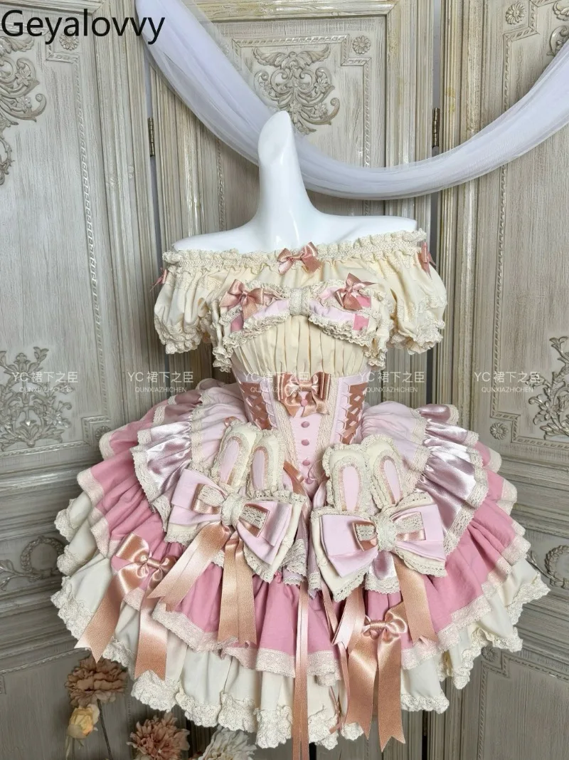 

Pink Sweet Cute Girls High Waist Slimming One-word Neck Tube Top Dress Summer New Bow Tie Birthday Party Suspender Dresses