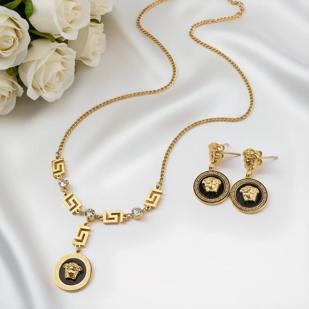 

3pcs Elegant Vintage Jewelry Set for Women Black Person Avatar Necklace Shiny Crystal Choker Bridal Wedding Earrings Party