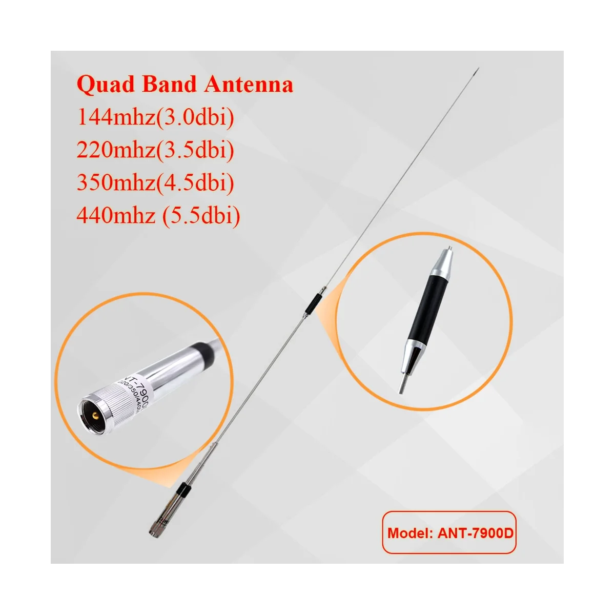 Antena de Radio móvil de banda cuádruple para QYT, Walkie Talkie de KT-7900D, 144/220/350 MHz, para QYT ANT-7900D