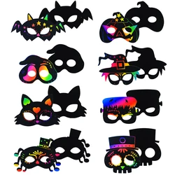 8Pcs Halloween Scratch Paper Colorful Animal Masks DIY Handcraft Scraping Painting Children Birthday Party Supplies Kids Gifts