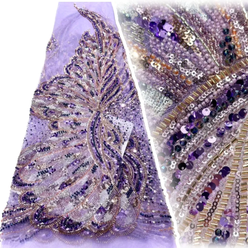 قماش دانتيل للعريس الأفريقي 2025 خرز ثقيل دانتيل فرنسي تول ترتر قماش دانتيل مطرز لفستان الحفلات للنساء SZ1585