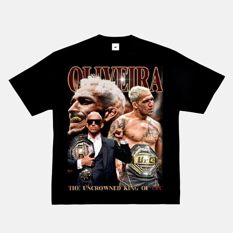 2024 Neue Mode Oliveira Oliveira UFC Bedrucktes Kurzarm-T-Shirt Amerikanischer Vintage-Stil Kleiner Ausschnitt Kampfsport-Oberteil Vintage Herren