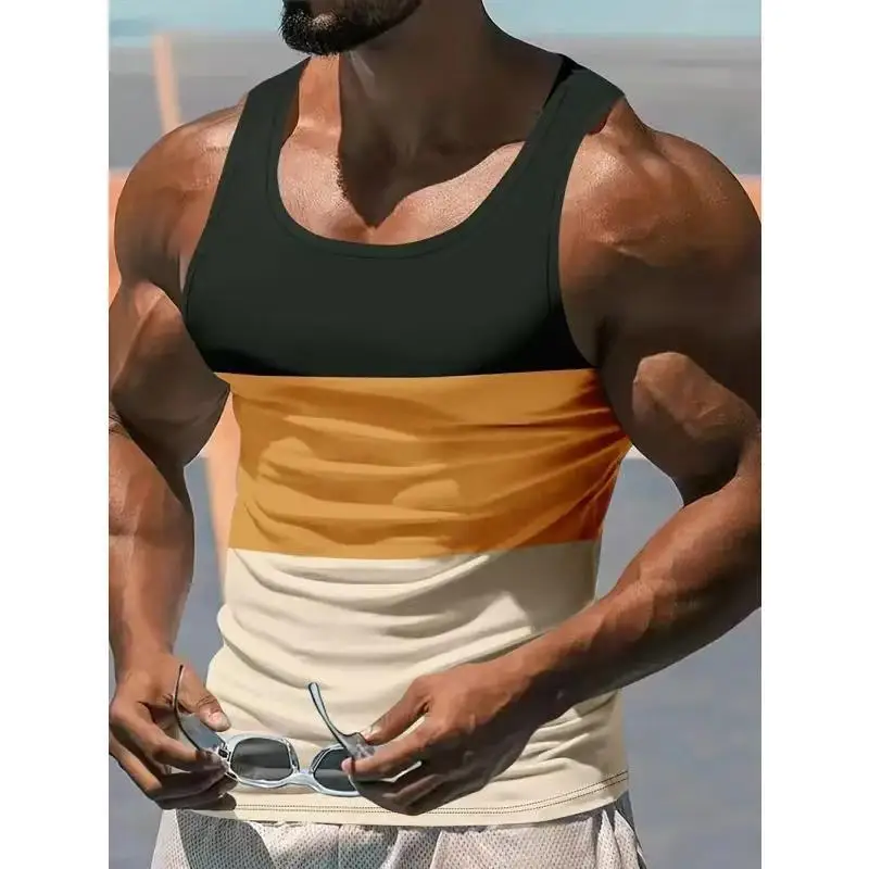 2026 Summer Three Color Tank Top Men Loose Fit Leisure Outdoor Gym Fitness Training Quick Dry Breathable Sleeveless Sports Vest