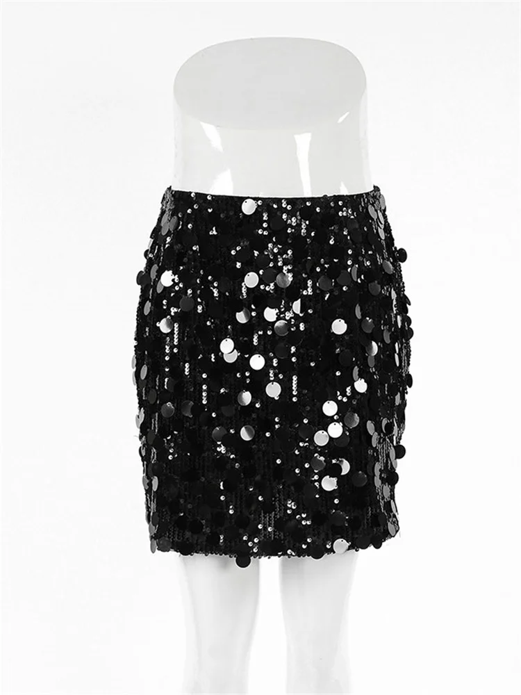 Tsiisd Fashion Sequin Skirt Women Sexy Slim High Waist Patchwork Solid Commute Streetwear Y2k Skirt Glitter Sequin Mini Skirt