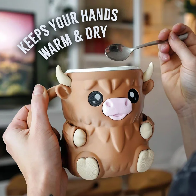 Cartoon  Cup   Scottish Highland Cattle Coffee Mug Cute Breakfast Cup Christmas Gifts