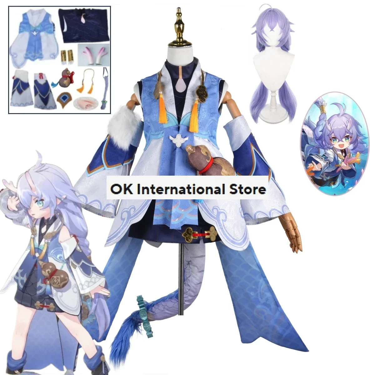 Honkai Bailu Game Kostum Cosplay Halloween Party Costume Accessories Women's Role Playing Game Set Full Set of Clothing