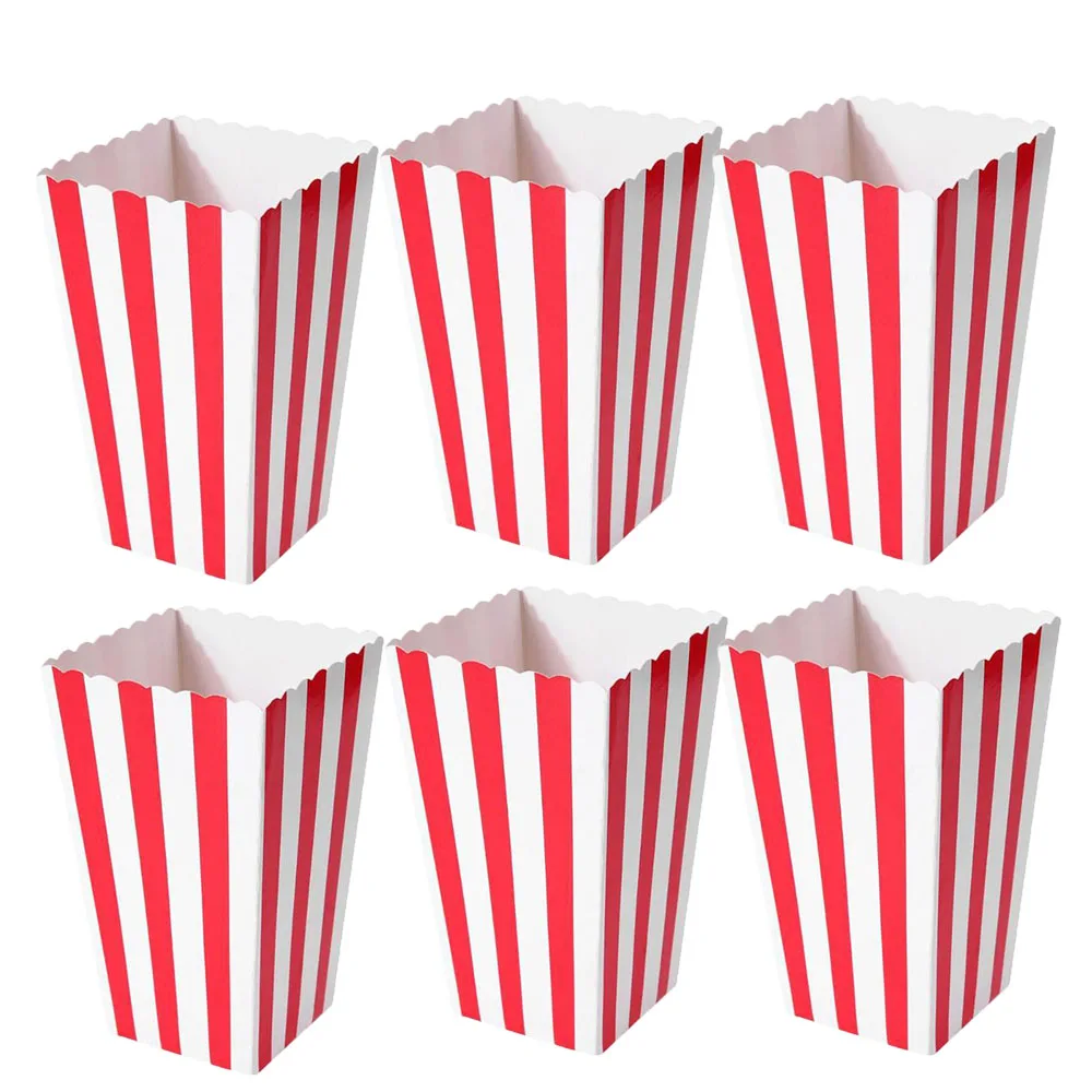 6pcs Popcorn Box Buckets Movie Night Fries Cup Snack Containers Birthday Party Supplies Wedding Christmas Carnival Stripes Bags