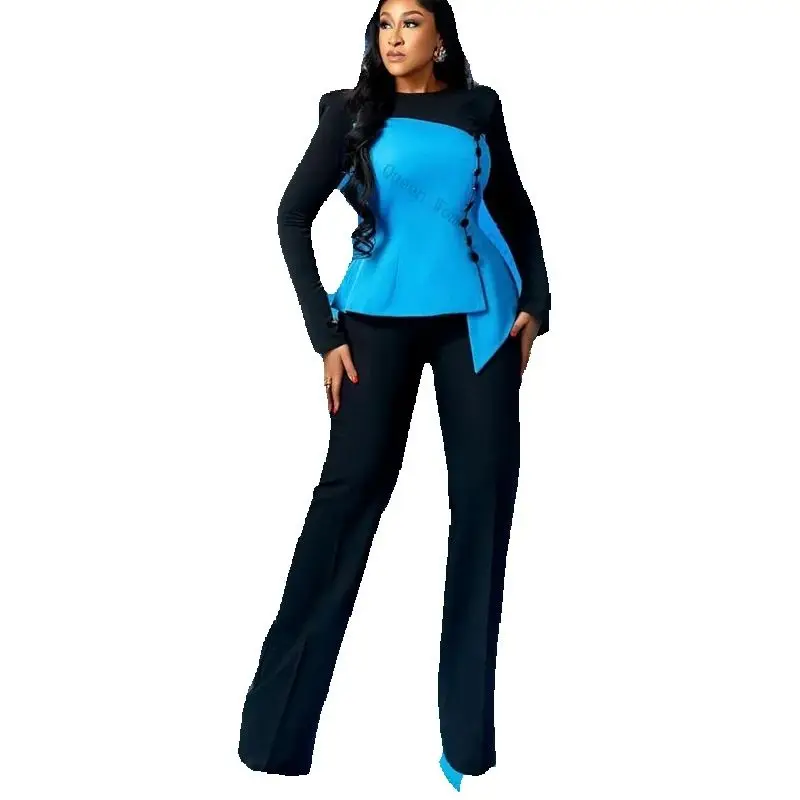 أسود أزرق المرأة البدلة مجموعة 2 قطعة السترة + السراويل بنطلون مطرز مكتب رسمي سترة حريمي الزفاف العروس معطف الحفلات حسب الطلب