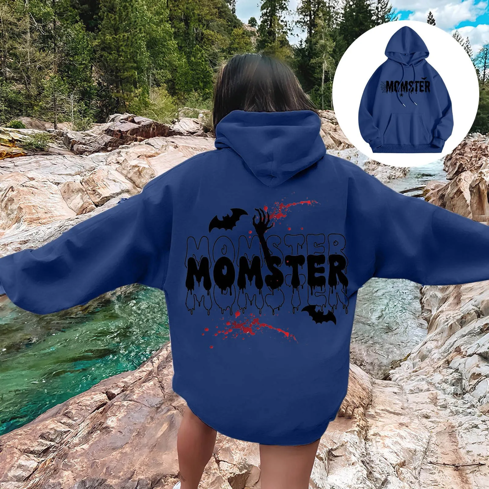 

Momster Hoodies Sweatshirt Women Funny Mom Pullover Halloween Skull Graphic Long Sleeve Shirts Tops Hoodie Sweatshirts