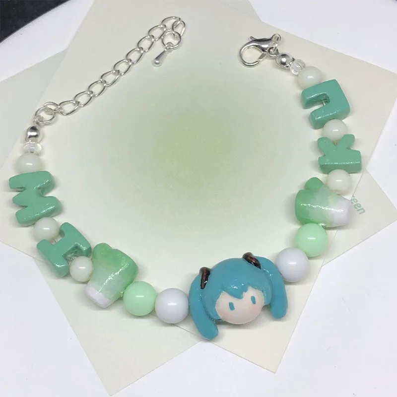 Cartoon animation peripheral stone plastic clay Hatsune Miku two-dimensional custom bracelet girl heart versatile accessories