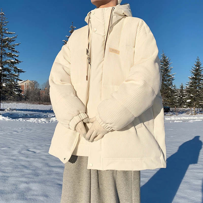 

Утепленная вельветовая куртка для мужчин: зимняя теплая хлопковая куртка в американском ретро-стиле с капюшоном, защита от холода