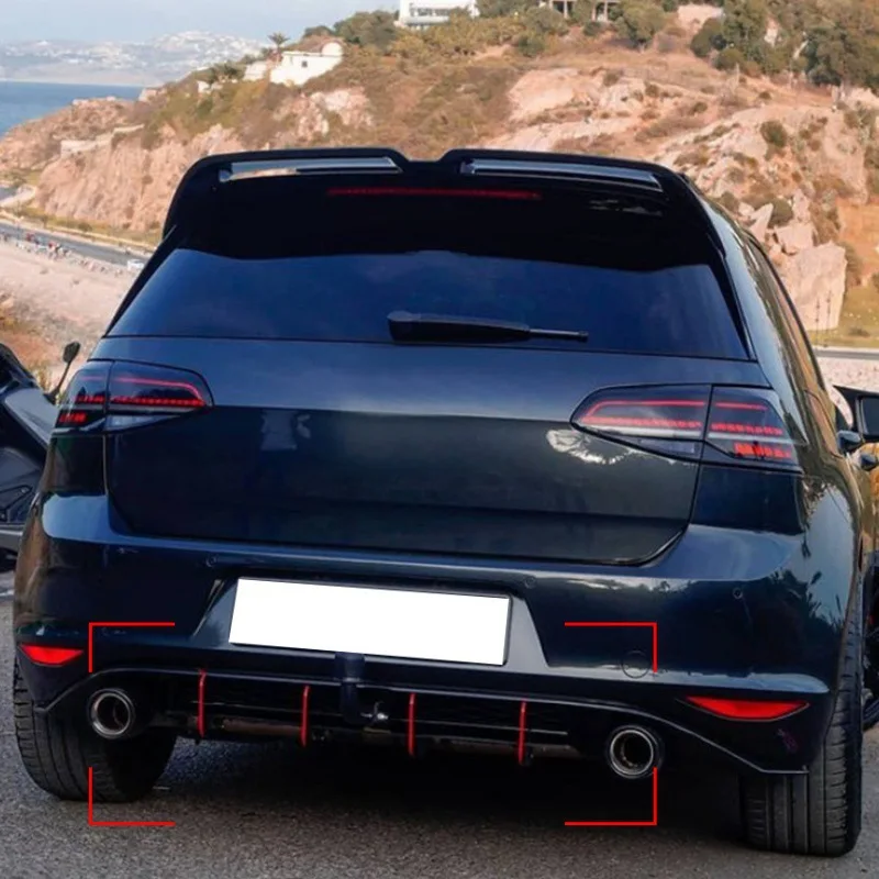 4 Fins Car Rear Bumper Diffuser Rear Side Splitters Spoiler Lip For VW Golf 7 MK7 GTI 2013-2016 ABS Gloss Black Bodykits Tuning - view 5