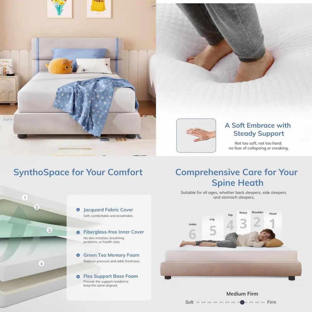 

8 Inch Medium Firm Green Tea Memory Foam Mattress Twin Size, Fiberglass-Free, CertiPUR-US Certified for Cool Sleep and Comfortab