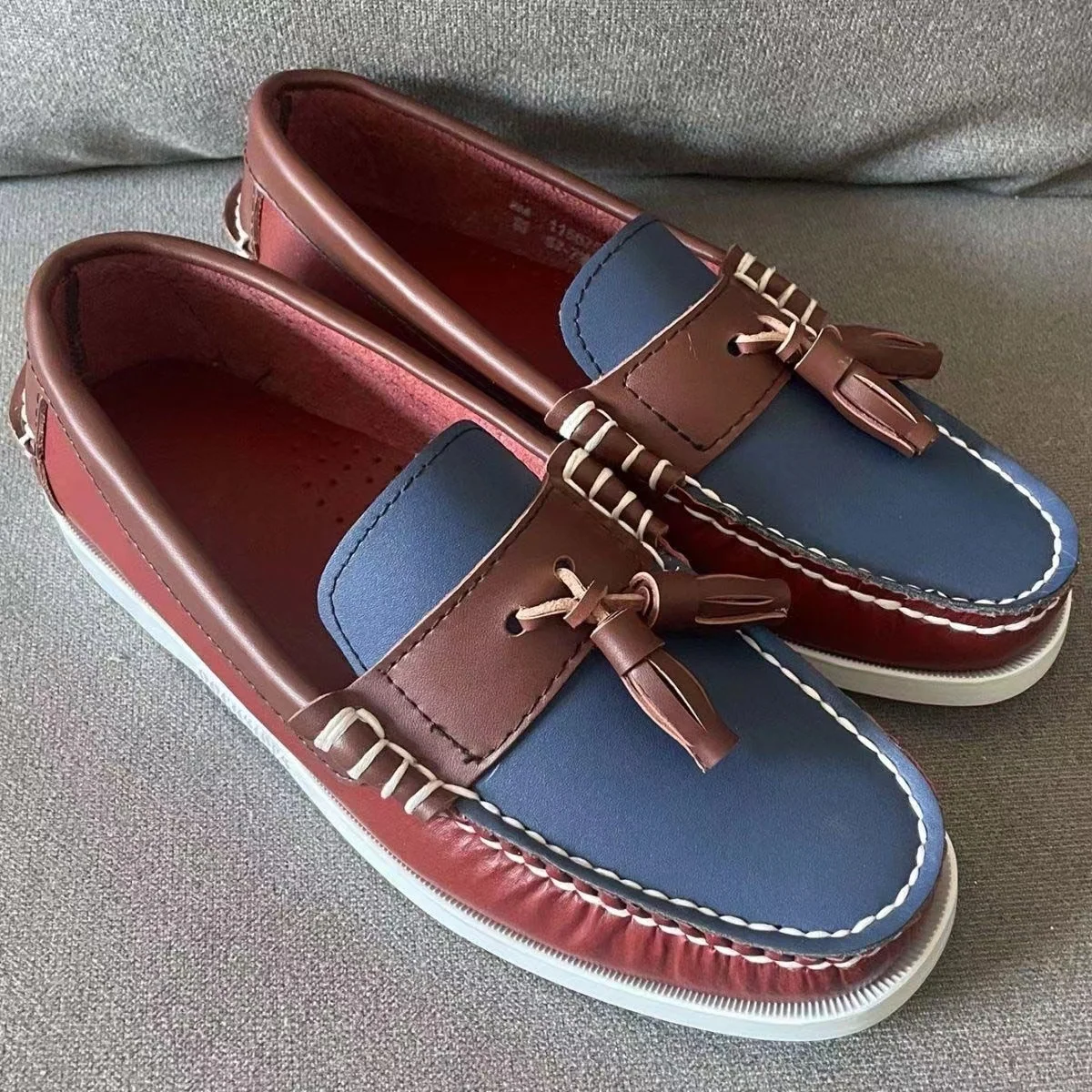 

Men Authentic Sebago Homme Docksides Shoes - Premium Leather Moc Toe Lace Up Boat Shoes AD07