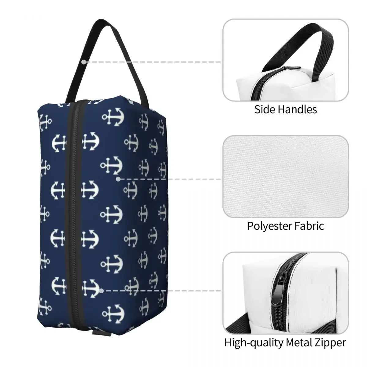 Travel Navy Blue Nautical Anchor Toiletry Bag Cute Cosmetic Makeup Organizer Women Beauty Storage Dopp Kit Box