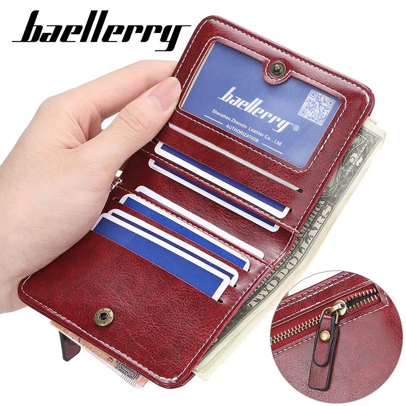 High Quality Women's Short Wallet Multi-Card Oil Wax Leather Coin Purse Fashion Versatile Zipper Credit Card Holder Lady Wallets