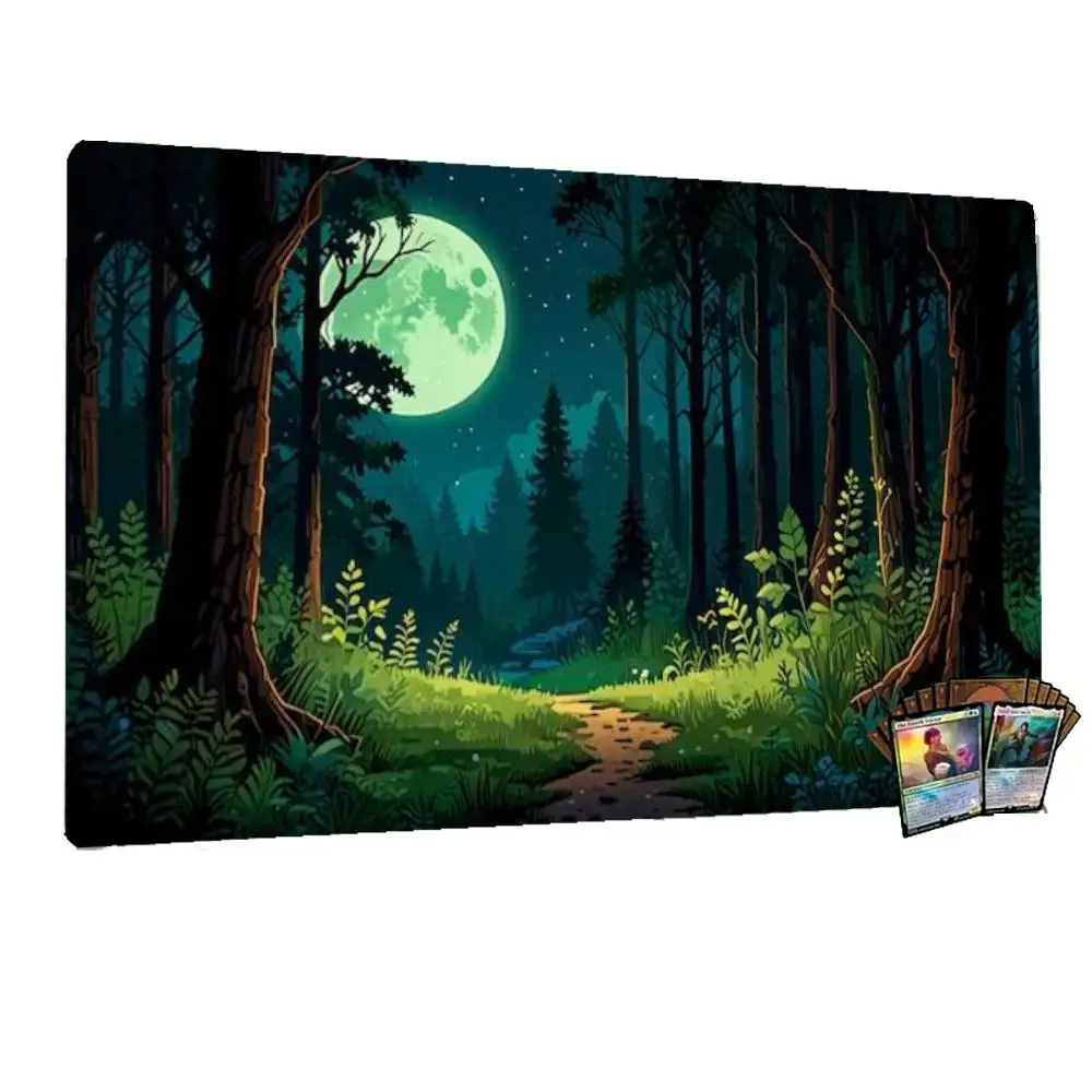 Mystic Forest Full Moon Landscape Pattern Extended Mouse Pad Nature Scenery  Keyboard Table Mat for Laptop Office Home Decor