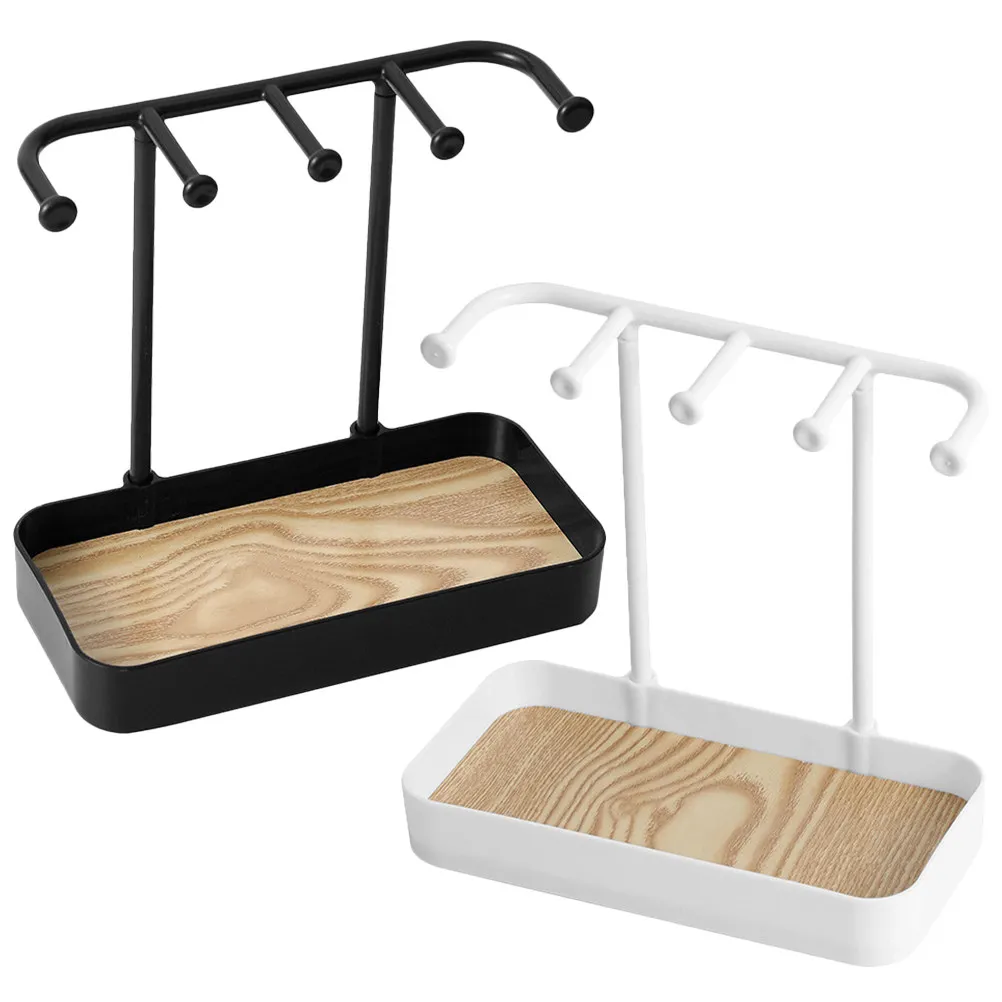 

Набор из 2-х настольных подставок для хранения украшений с деревянной доской, прочным основанием из ПП-материала и органайзером для серег