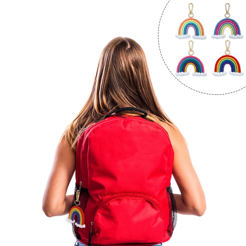 Macrame Rainbow Keyring, พวงกุญแจทอมือ, จี้กุญแจสีรุ้งสีสันสดใสโบฮีเมียนสําหรับกระเป๋าถือกุญแจรถ