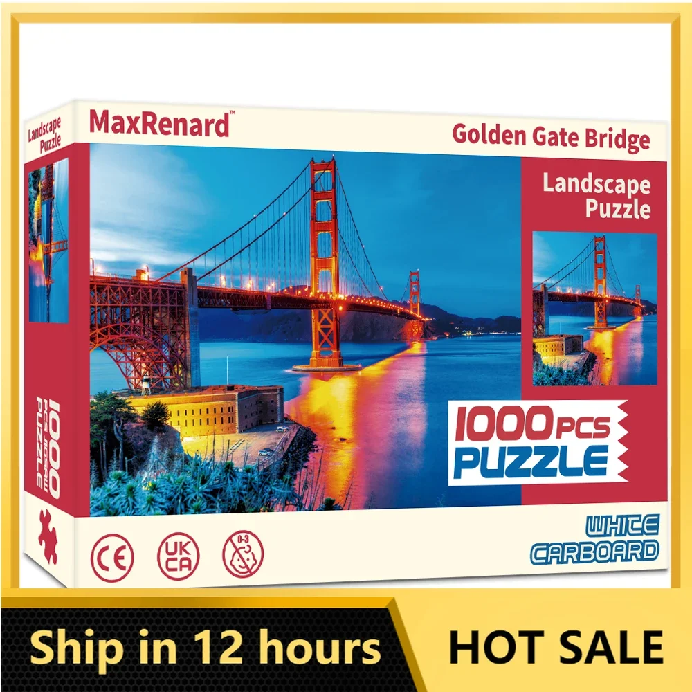 MaxRenard 68*49cm High Quality 1000pcs Jigsaw Puzzles Golden Gate Bridge With Glue Sheets Home Wall Decoration Family Game Gift