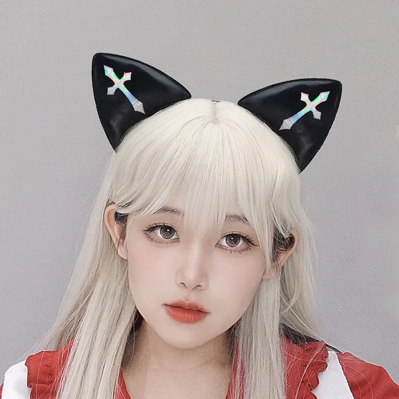 Lolita สัตว์แมวฟ็อกซ์หูผม Hoops คอสเพลย์ Gothic CROSS Dark สไตล์ Hairband สาวฮาโลวีนอะนิเมะ Headbands Headwear