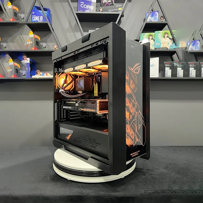 هيكل سطح المكتب Rog Gx601 Rgb هيكل شفاف جانبي كامل البرج Atx مبرد بالماء ملحقات ألعاب الرياضة الإلكترونية هيكل المضيف