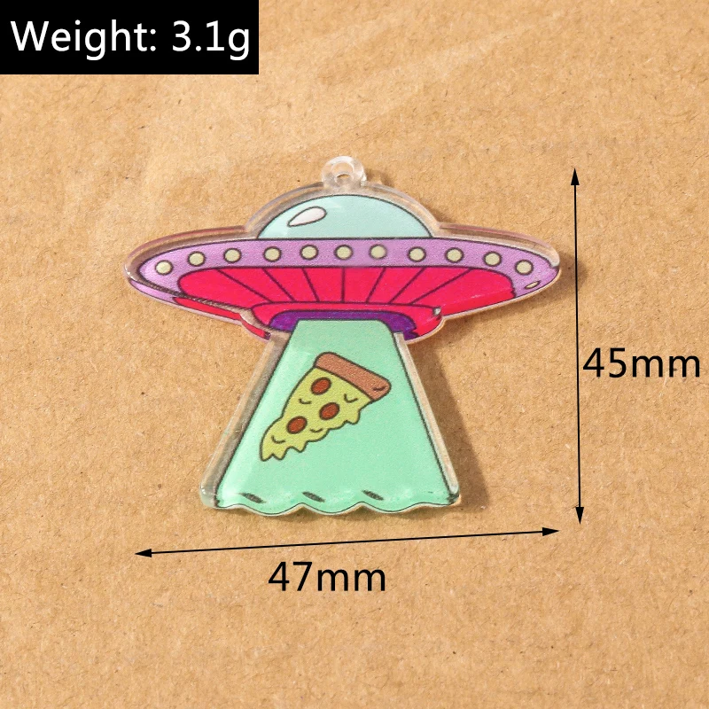 5 Stück 44*31mm Kreative Alien-Schiff-UFO-Anhänger für Halsketten, Ohrringe, DIY-Schmuckherstellung, Zubehör und Materialien – Detail 1