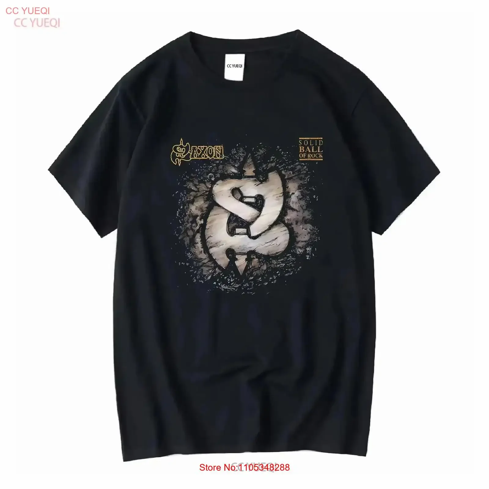 Camiseta negra nueva SAXON SOLID BALL OF ROCK 1990, estilo vintage, con gráficos de diseñador, lavada, a la moda