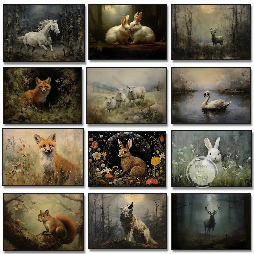 الظلام أكاديمية الثعلب الأرنب سوان الغزلان الذئب الأغنام السنجاب الحصان المشارك يطبع الحيوان حائط لوح رسم الفن غرفة المعيشة ديكور المنزل #1