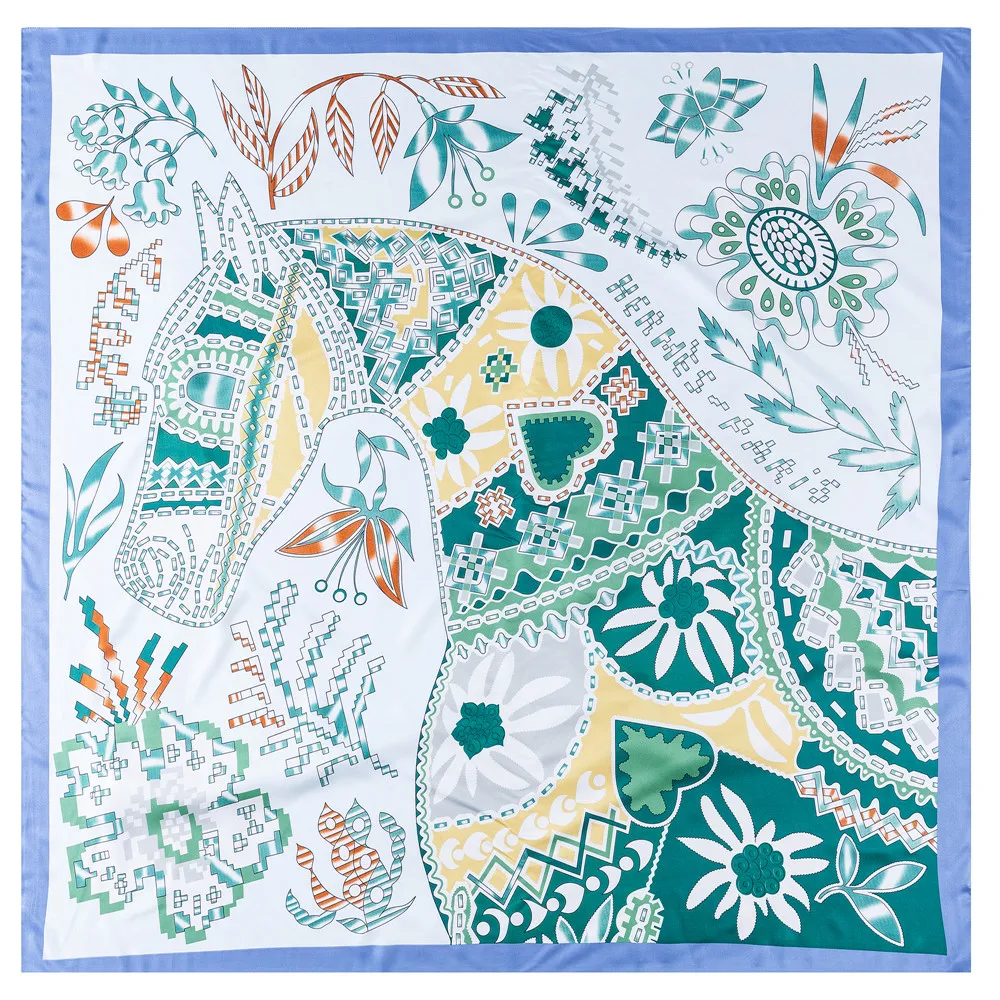 

130CM Women Scarf Shawl Silk Scarf Square Scarf Flowers Horse Print Neckerchief Bandana Headband Lady Hijabs Scarves & Wraps
