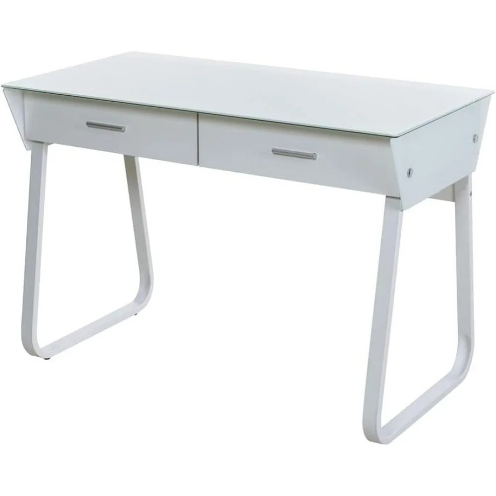 Bureau d'ordinateur ultramoderne en verre, blanc moyen, avec égouts de proximité