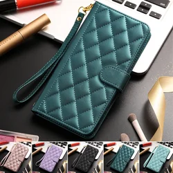 Checkered Leather Wallet Case For Google Pixel 9 Pro XL 8 7 Pro 7A 6A 5G Card Slot Flip Book Cover With Lanyard Coque Funda Capa