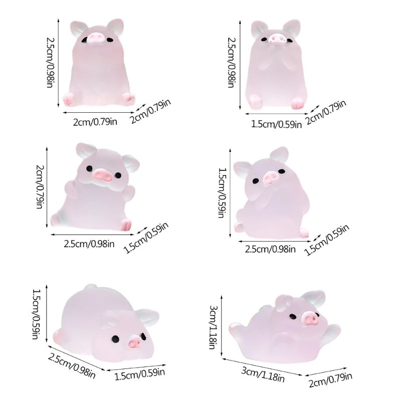 6 pezzi mini figurine maiale in resina artigianato fai da te figurine in miniatura piggy luminose maiale Dropship