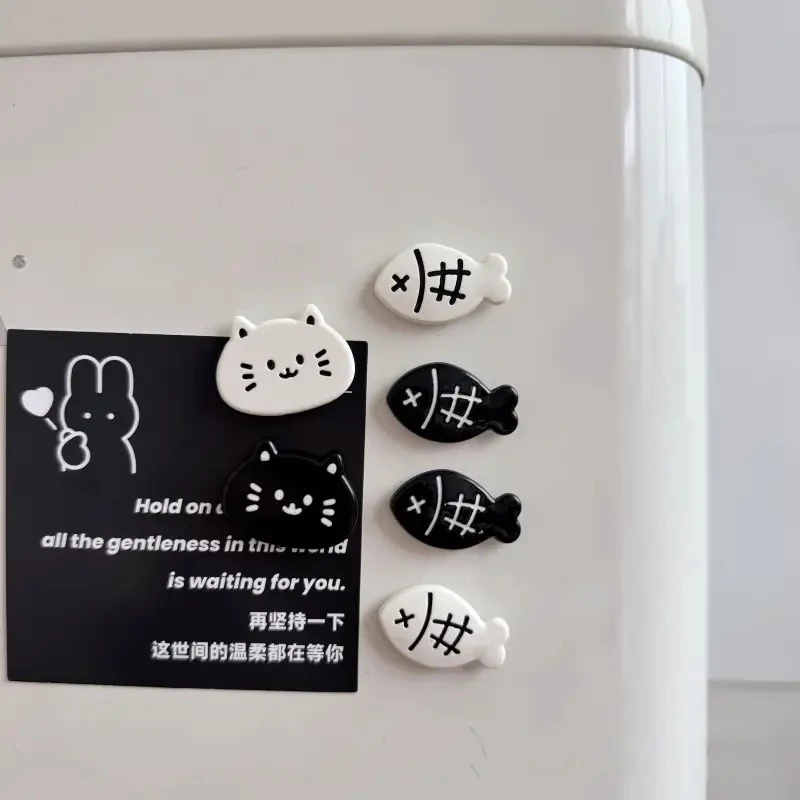 6pcs Cute Kitten Fridge Magnets Compatible for Refrigerator Freezer - Black White Cat Magnetic Decorations with Kitty Paw Prints