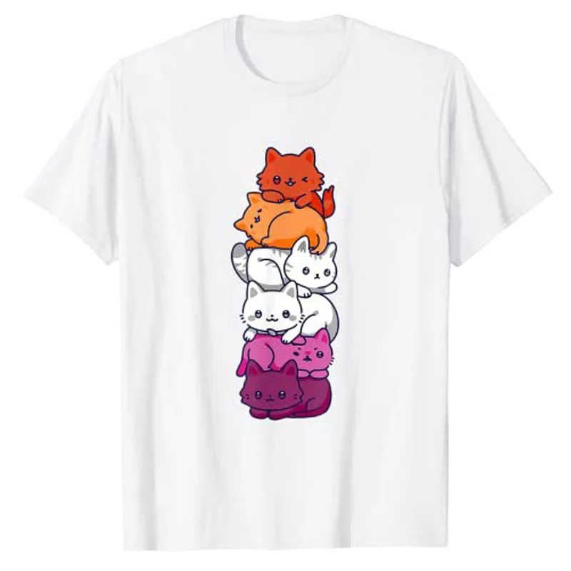 T-shirt unisexe Rainbow Cat Anime, non binaire, fier, LGBT, Gay Pride, sensation lesbienne, mignon Kawaii, chats Pys Tee, Y-LgCustom q, cadeau, tenue esthétique
